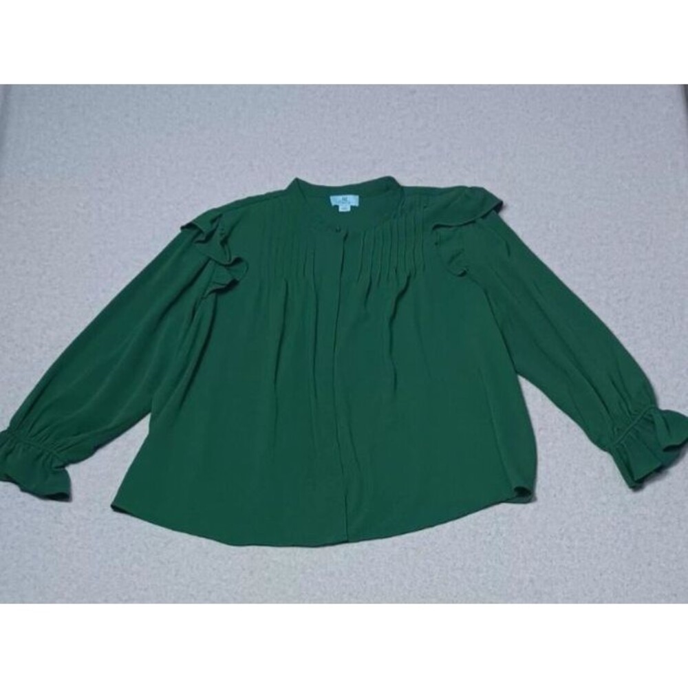Cece Long Sleeve Pin Tuck Ruffled Blouse 3XL Alpine Green Pleated Peasant Button - Picture 1 of 12